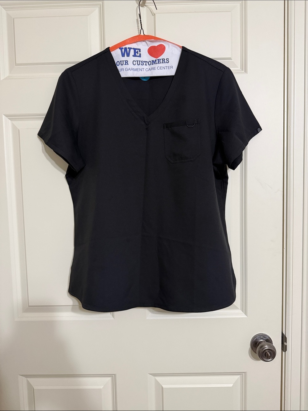 Black V-Neck Women’s Scrub Top with Chest Pocket
